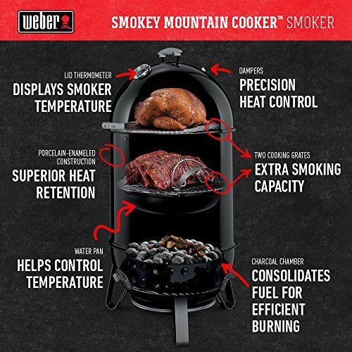 Weber 18-inch Smokey Mountain Cooker, Charcoal Smoker,Black Weber