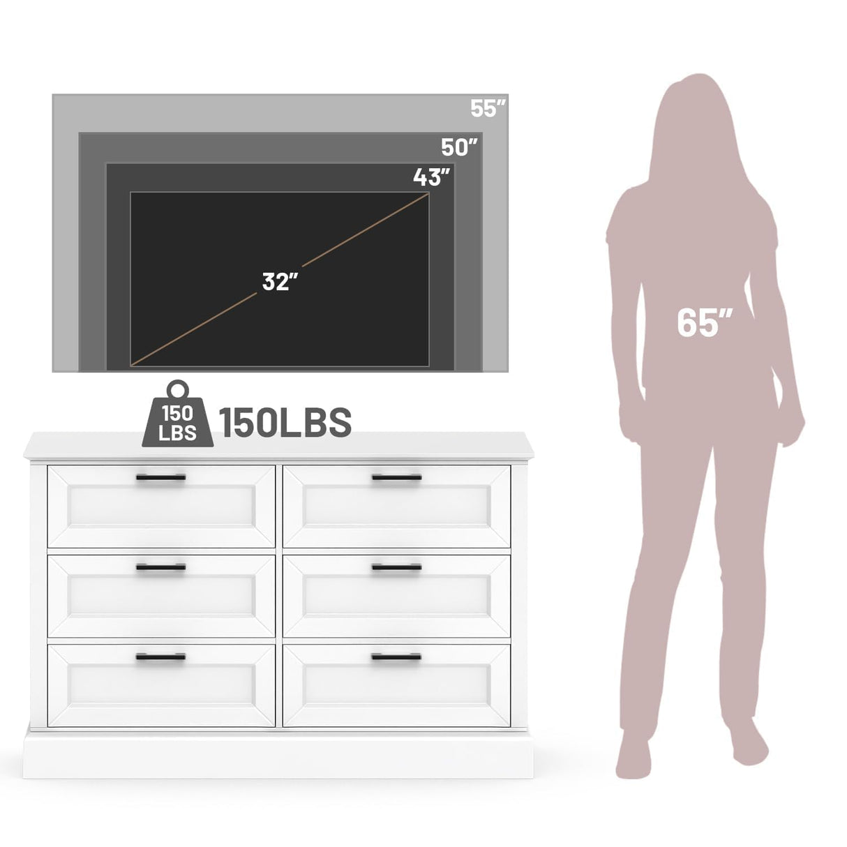 biukpci White 6 Drawer Dresser for Bedroom, Modern Chest of Drawers with Deep Drawers, Wood Double Dresser for Storage Clothes biukpci