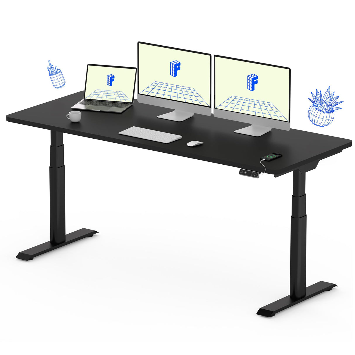 FLEXISPOT E8 Dual Motor 3 Stages Standing Desk 60x24 Inch Oval Leg Whole-Piece Board Electric Height Adjustable Desk Electric Stand Up Desk Sit Stand FLEXISPOT