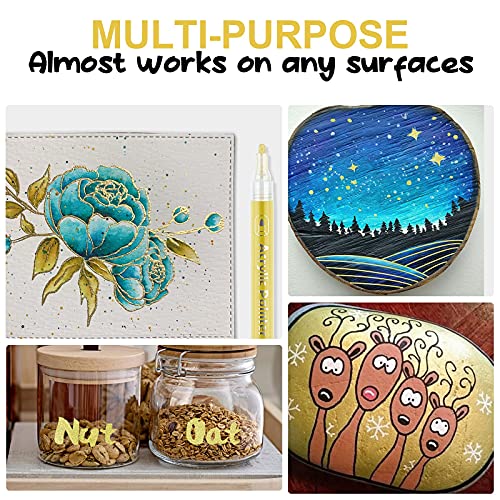 AKARUED Black Acrylic Paint Markers: 8 Pack Black Paint pen, Acrylic Black Paint Marker for Rock Painting, Stone, Wood, Glass, Metallic, Ceramic, Graffiti, Paper, Drawing, Water-Based Paint pens Sets AKARUED