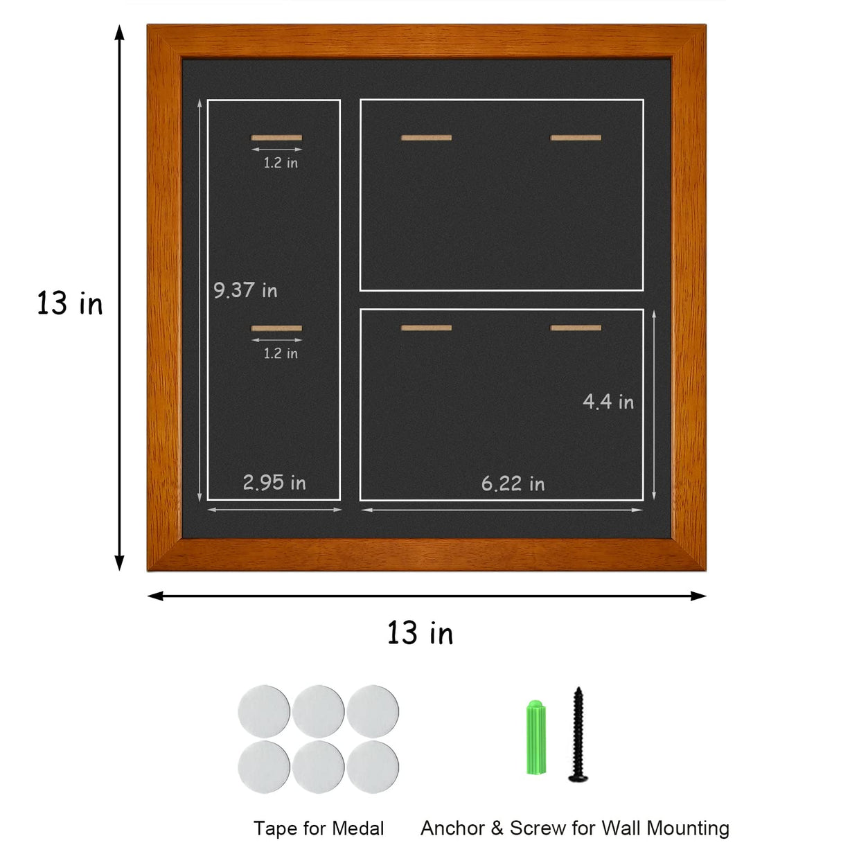 6 Medals Shadow Box Display Case, Solid Wood Sport Medal Display Frame, Medal Photo Frame, Perfect for Marathon, Runner, Awards, War Military, Race wisnew