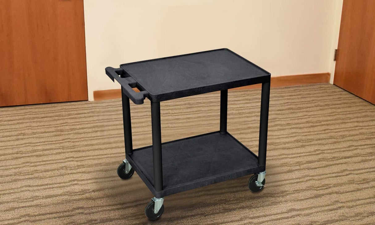 LUXOR LP26-B 26"H AV Cart with Two Shelves, 300 lbs. Capacity, Made of Recycled Molded Plastic, Scratch, Dent, Rust and Stain Resistant Luxor