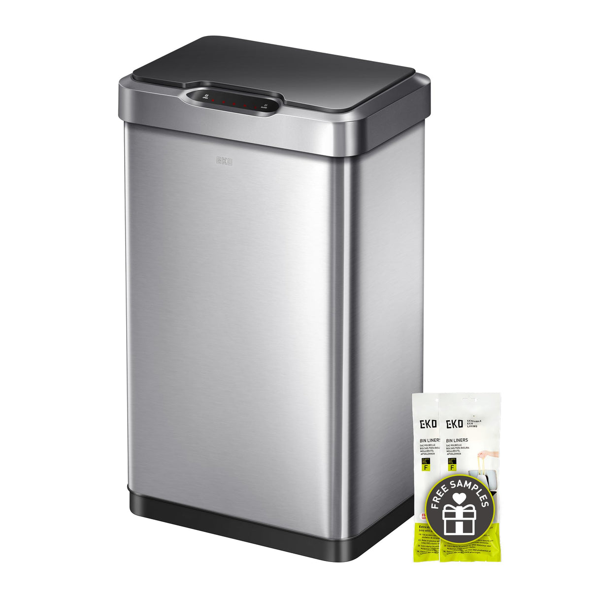 EKO Mirage-T 50 Liter / 13.2 Gallon Touchless Rectangular Motion Sensor Trash Can, Brushed Stainless Steel Finish EKO