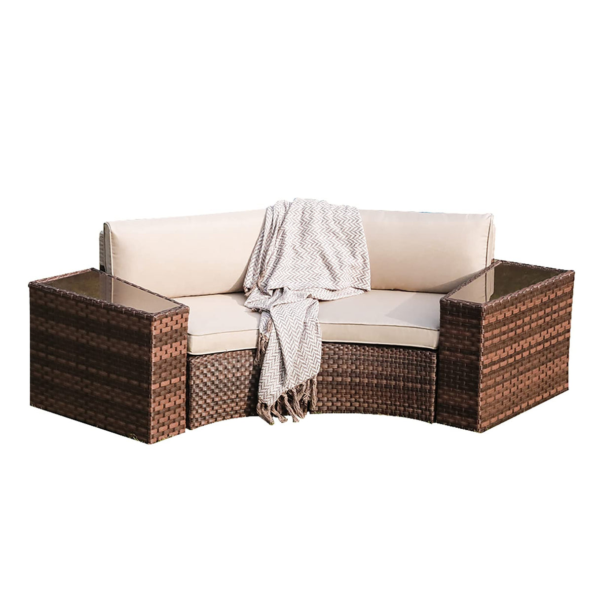SUNSITT Outdoor Patio Furniture 4-Piece Half-Moon Curved Sofa Set PE Rattan Wicker sectional Set with 2 Side Tables SUNSITT