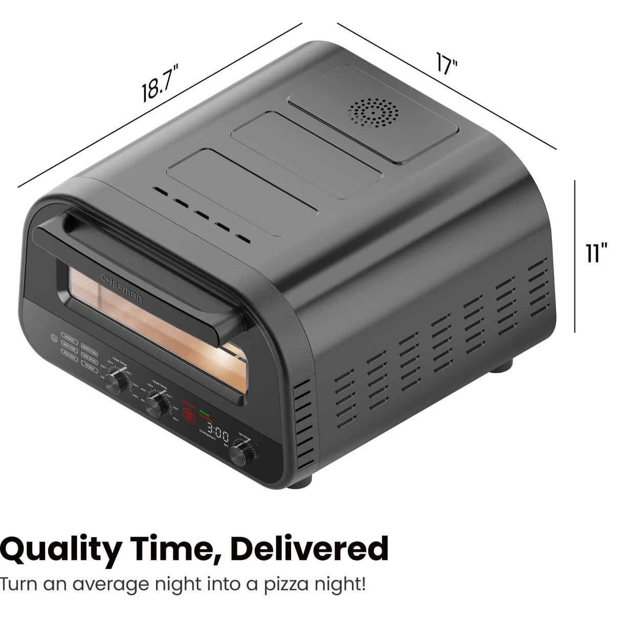 CHEFMAN Indoor Pizza Oven - Makes 12 Inch Pizzas in Minutes, Heats up to 800°F - Countertop Electric Pizza Maker with 5 Touchscreen Presets, Pizza Stone and Peel Included - Stainless Black Chefman