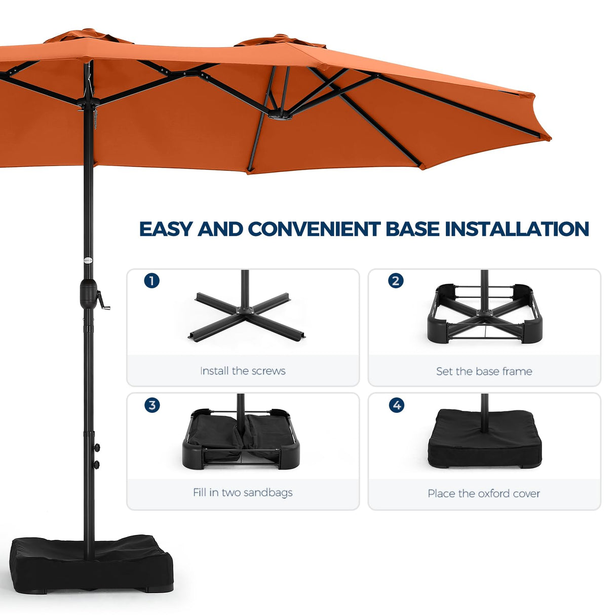 HOMSHADE 15ft Large Patio Umbrellas with 138lbs Base Included - Rectangle Oversized Double Sided Outdoor Umbrella for Market, Deck, Pool, Garden(Orange) HOMSHADE