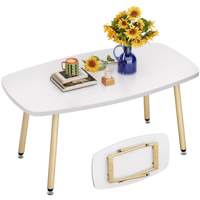 WOHOMO Folding Coffee Table 39.3'' White Coffee Tables for Living Room Portable Simple Modern Rectangular Center Table for Small Spaces, No Assembly, White-Htp