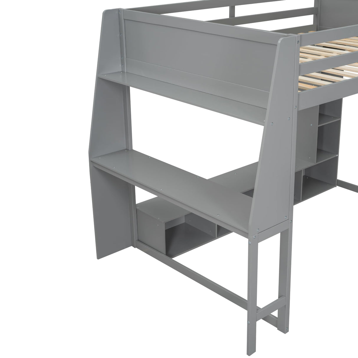 VilroCaz Modern Full Size Gaming Loft Bed with Desk and Multi-Storage Shelves, Wood Loft Bed Frame with Workstation and a Hanging Clothes Rack, Maximize Space Saving (Full) VilroCaz