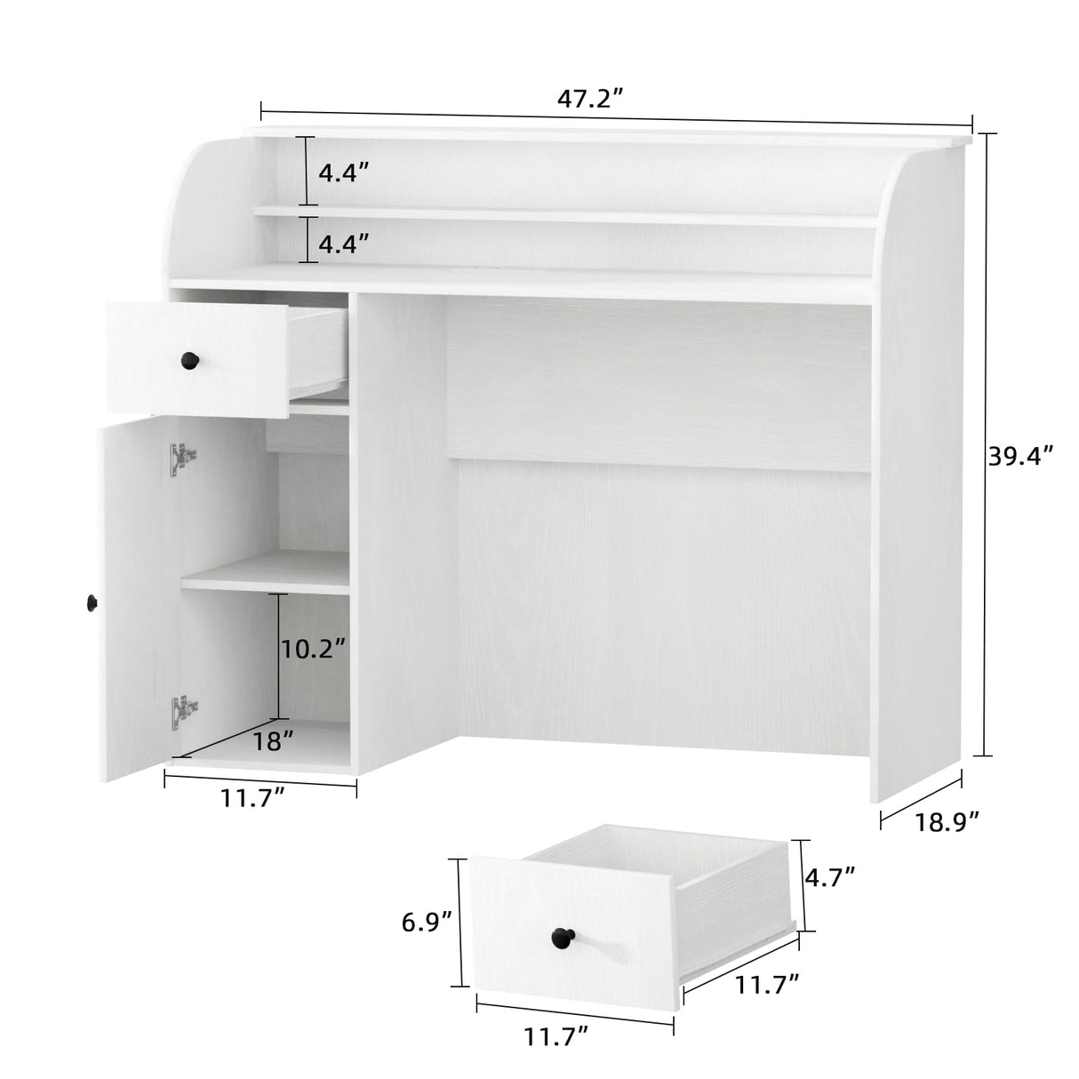 VOWNER Modern Reception Desk with Storage Drawers, 39.4" H Office Counter with LED Lighting, Secretary Desk with Power Outlets – Front Desk for Salon, Lobby – White (47.2" W x 18.9" D x 39.4" H) VOWNER