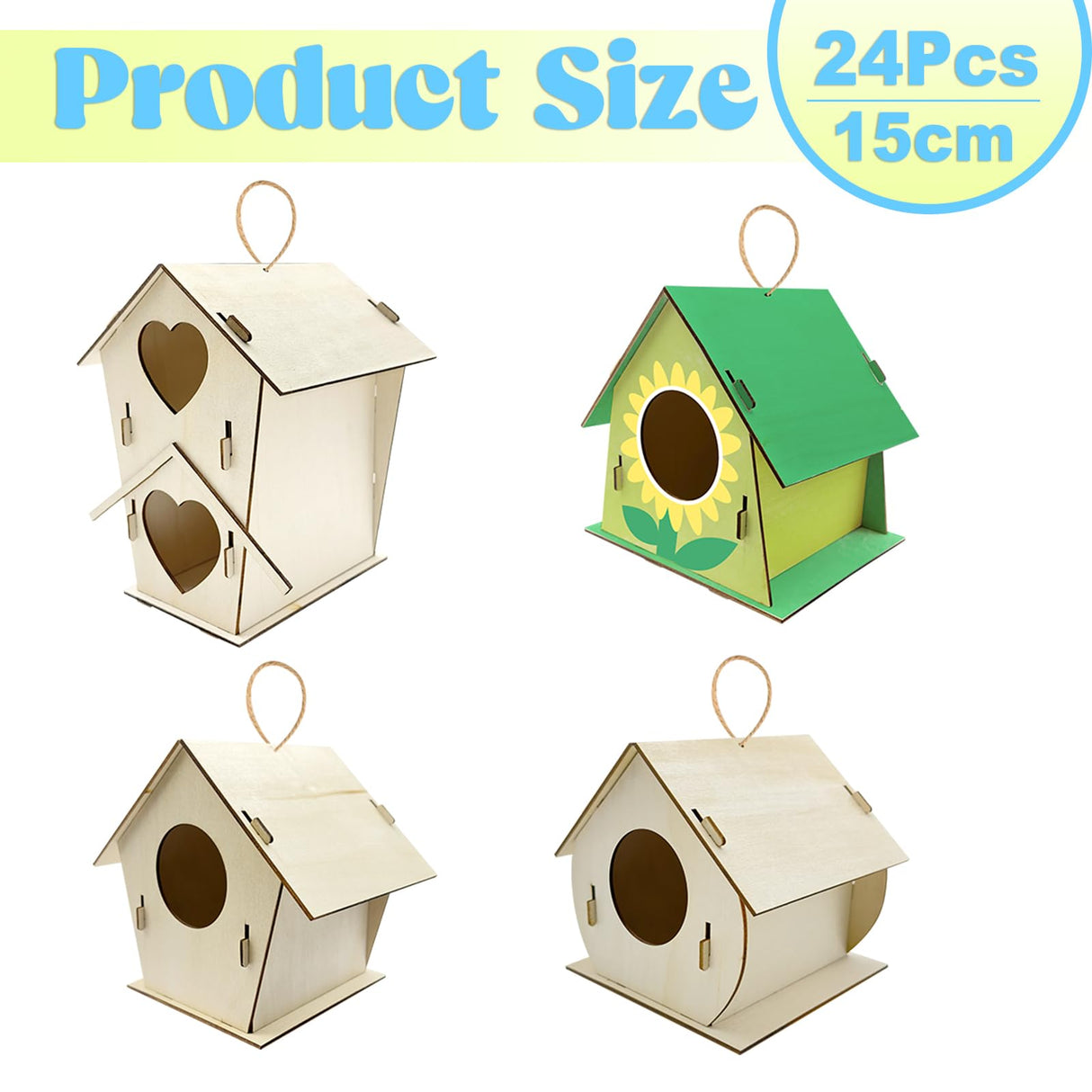 12 Sets DIY Wooden Birdhouses Wind Chime Craft Kit to Build and Paint,Wooden Unfinished Bird House with Watercolor Pen and Strips for Boy Girl Wood Crafts Creative DIY Art Bulk Painting Kits (12 Big) Cinrobiye