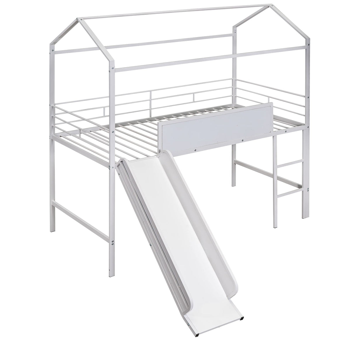 Harper & Bright Designs Twin Size House Loft Bed with Slide, Metal Loft Bed Frame Twin with Ladder, Kids Playhouse Loft Bed with Writing Board for Girls Boys, No Box Spring Needed, White Harper & Bright Designs