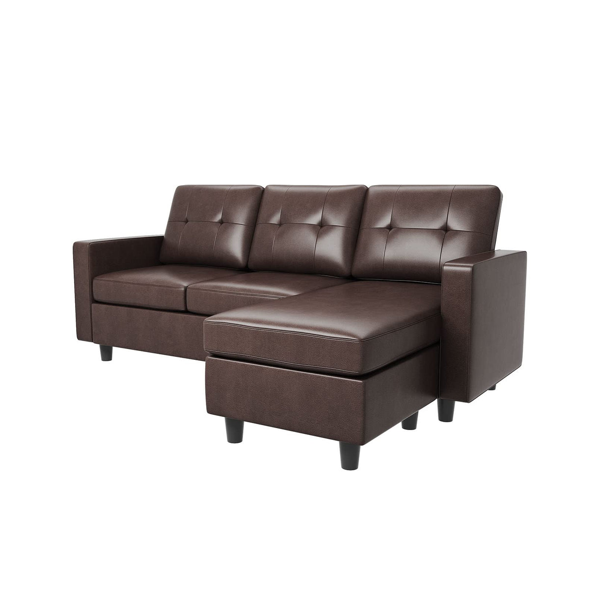 HONBAY Faux Leather Sectional Sofa, Convertible Sectional Couch L Shaped Couch Sofa for Small Space, Brown HONBAY