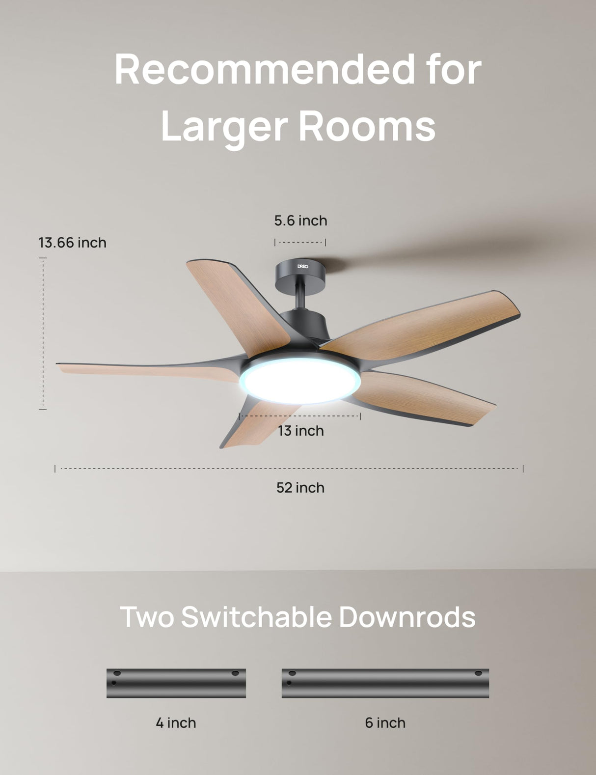 Dreo Smart Ceiling Fans with Lights, Low profile Ceiling Fan with Alexa/App, 52'' Dimmable Lighting & Color Tuning, RGB Ambient Light for Living Room, Game Room, Easy Installation, Quiet, Black Dreo
