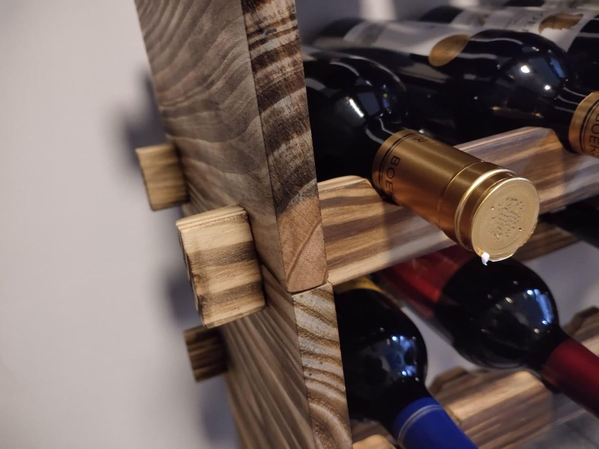 LoongZDD Carbonized Pine Wood Wine Rack - 4-Tier Stackable Wine Storage, Holds 32 Bottles, Modular Wine Organizer for Home Bar, Kitchen, Living Room LoongZDD