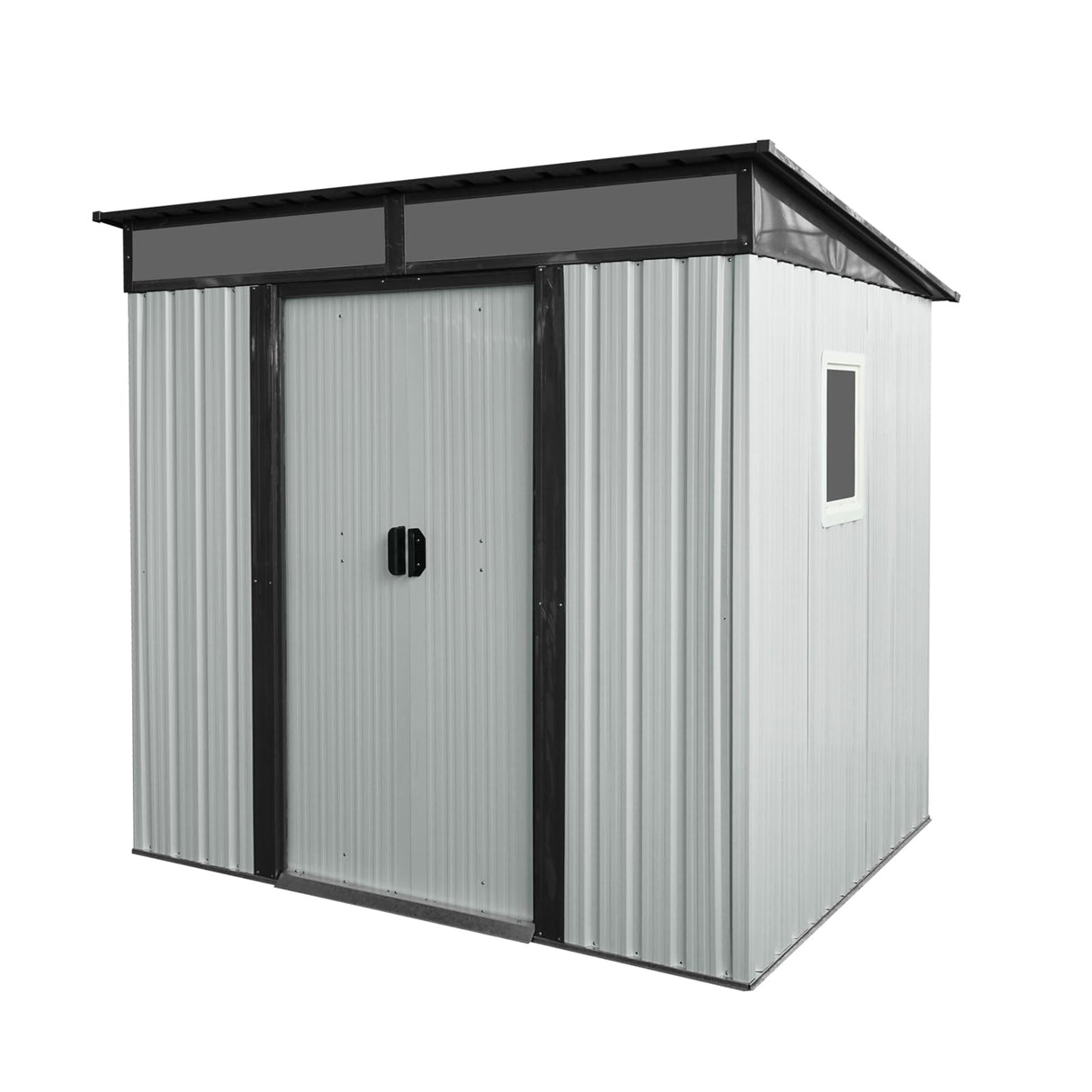 HiHomely 6ft 5ft Outdoor Metal Storage Shed with Window & Transparent Plate – Durable, Weather-Shed for Tools, Lawn Equipment & More (White + Black) (White and Black) HiHomely