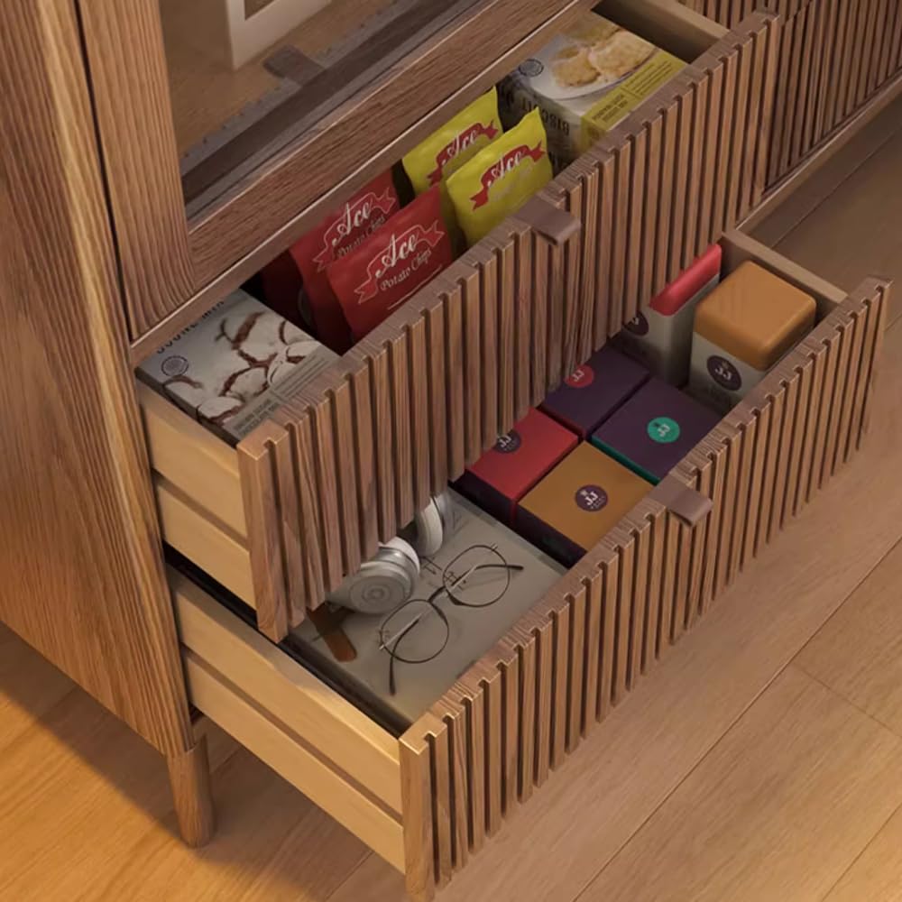 Elegant White Wooden Bookcase with Glass Doors and Storage Drawers for Stylish Home Organisation LITFAD