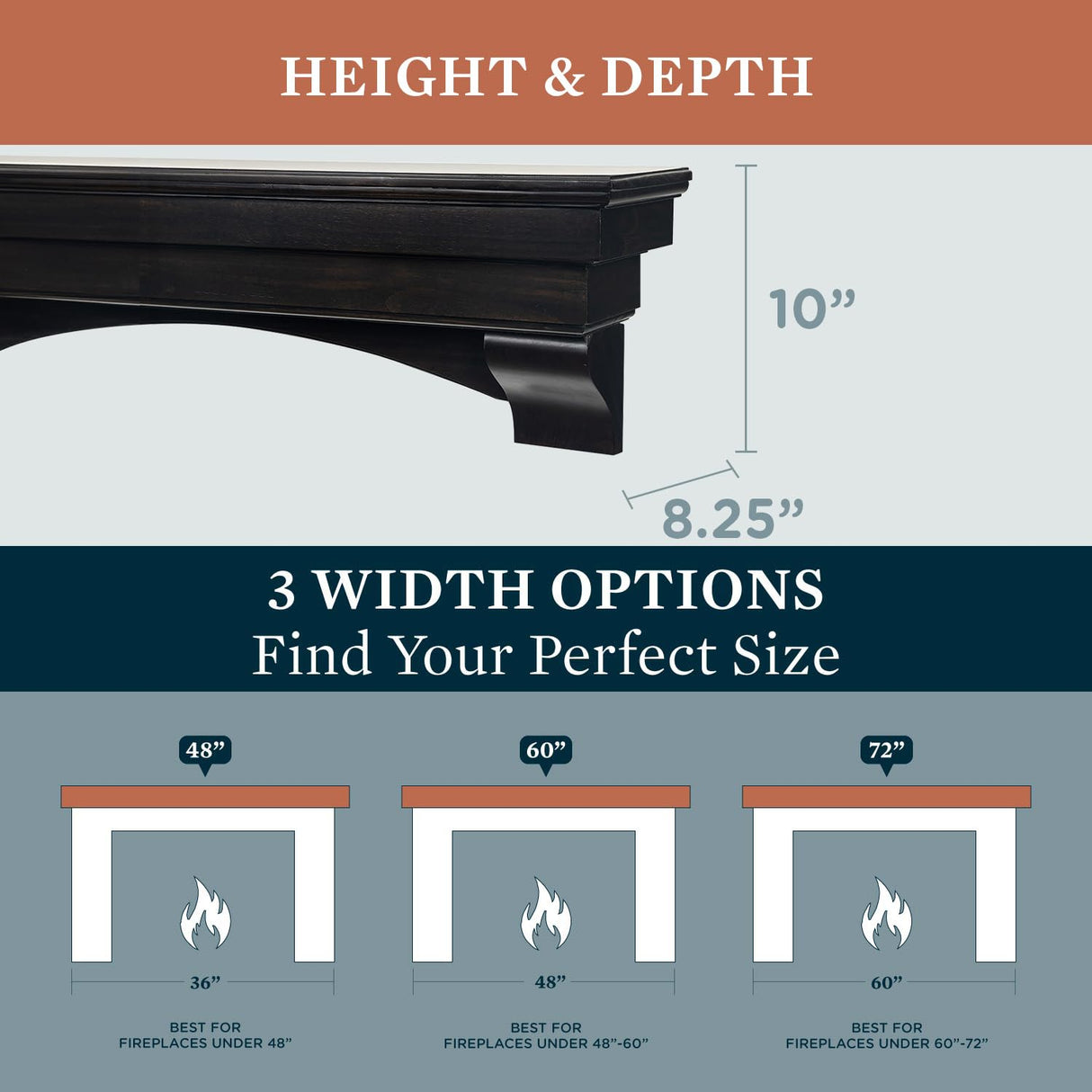 MANTELSDIRECT Mantels Direct Salem Wood Mantel Shelf with Arched Corbels - Espresso 48 Inch | Wooden Rustic Wall Mounted Shelf from Pine Wood - Perfect for Fireplaces, TVs & Décor MANTELSDIRECT