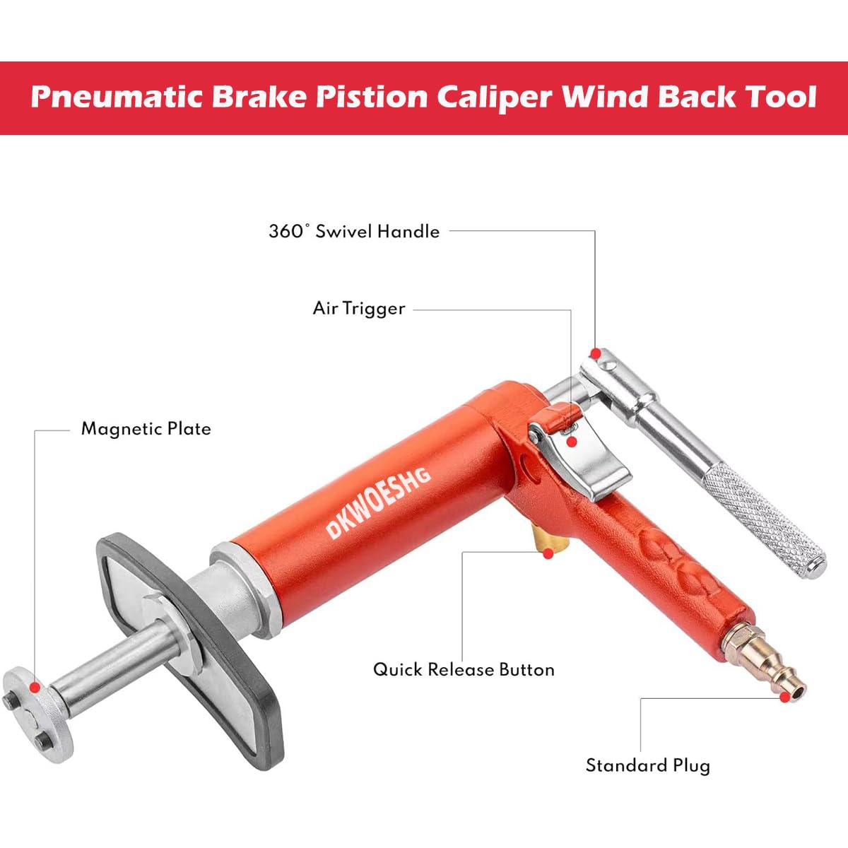 DKwoeshg Pneumatic Brake Caliper Compression Tool Kit, Air Operated Disc Brake Piston Wind Back Rewind Tool Set for Automotive Maintenance and Repair DKwoeshg