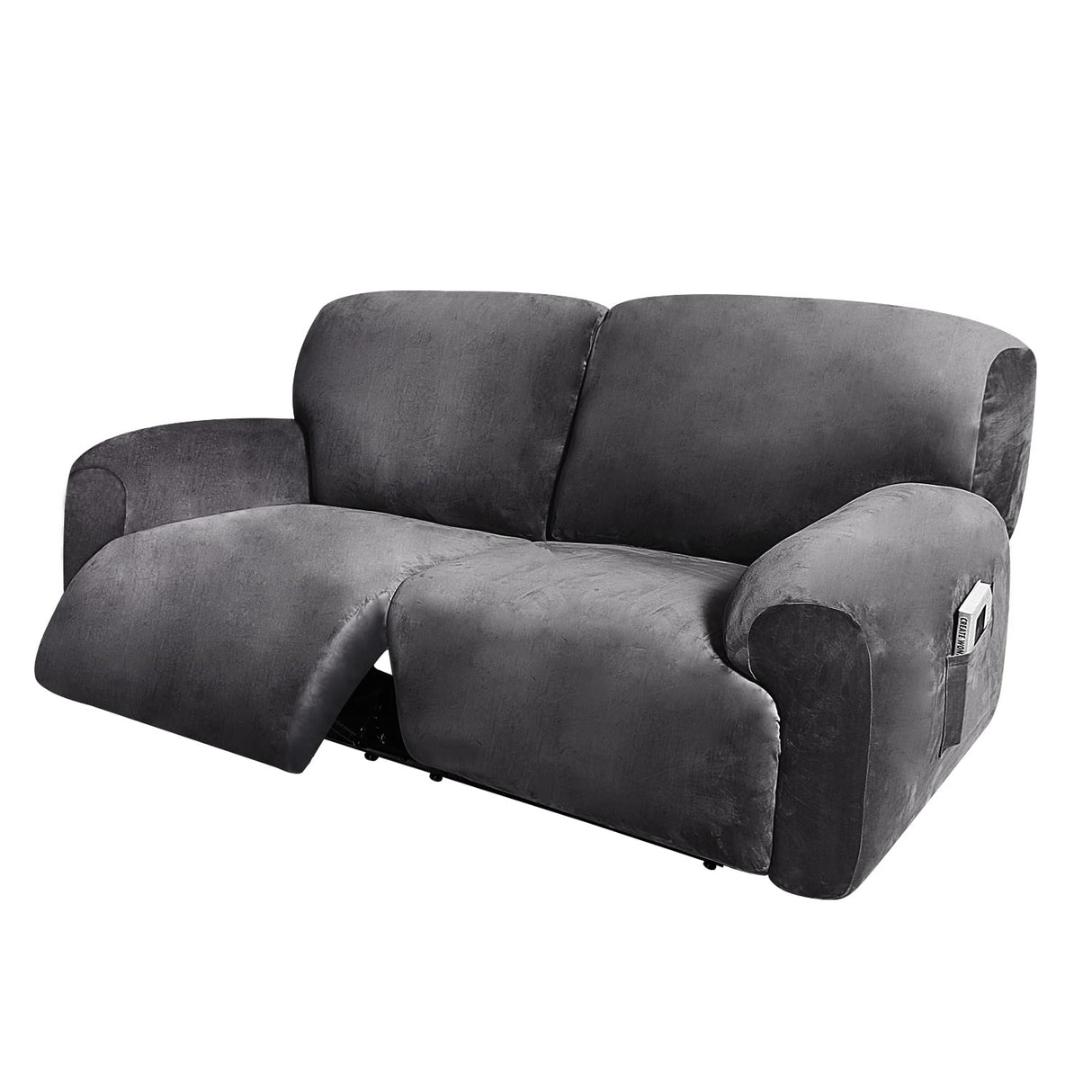 ULTICOR Extra Wide 75-100" 2 Seater Reclining Sofa Slipcover, Velvet Stretch 6-Piece, Soft Washable (Dark Grey) ULTICOR