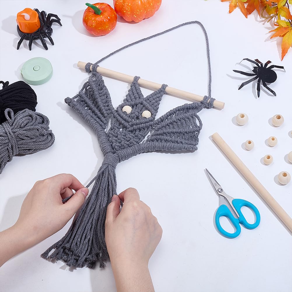 INFUNLY 2 Set DIY Halloween Bat Kit for Beginners Gothic Bat Macrame Wall Hanging Black Bat Hanging Ornament Kit Halloween Boho Wall Tapestry with Instruction DIY Crafts for Party Art Supplies Decor INFUNLY