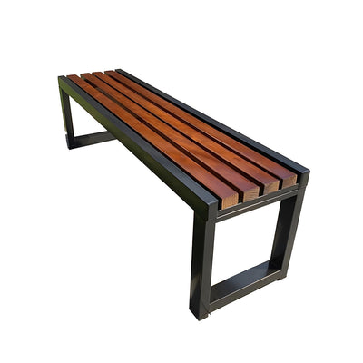 LITFAD Mid-Century Metal Park Bench in Black with Waterproof Wood Seating Gym Rest Bench Patio Bench for Outdoor Use - 47" L x 16" W x 18" H