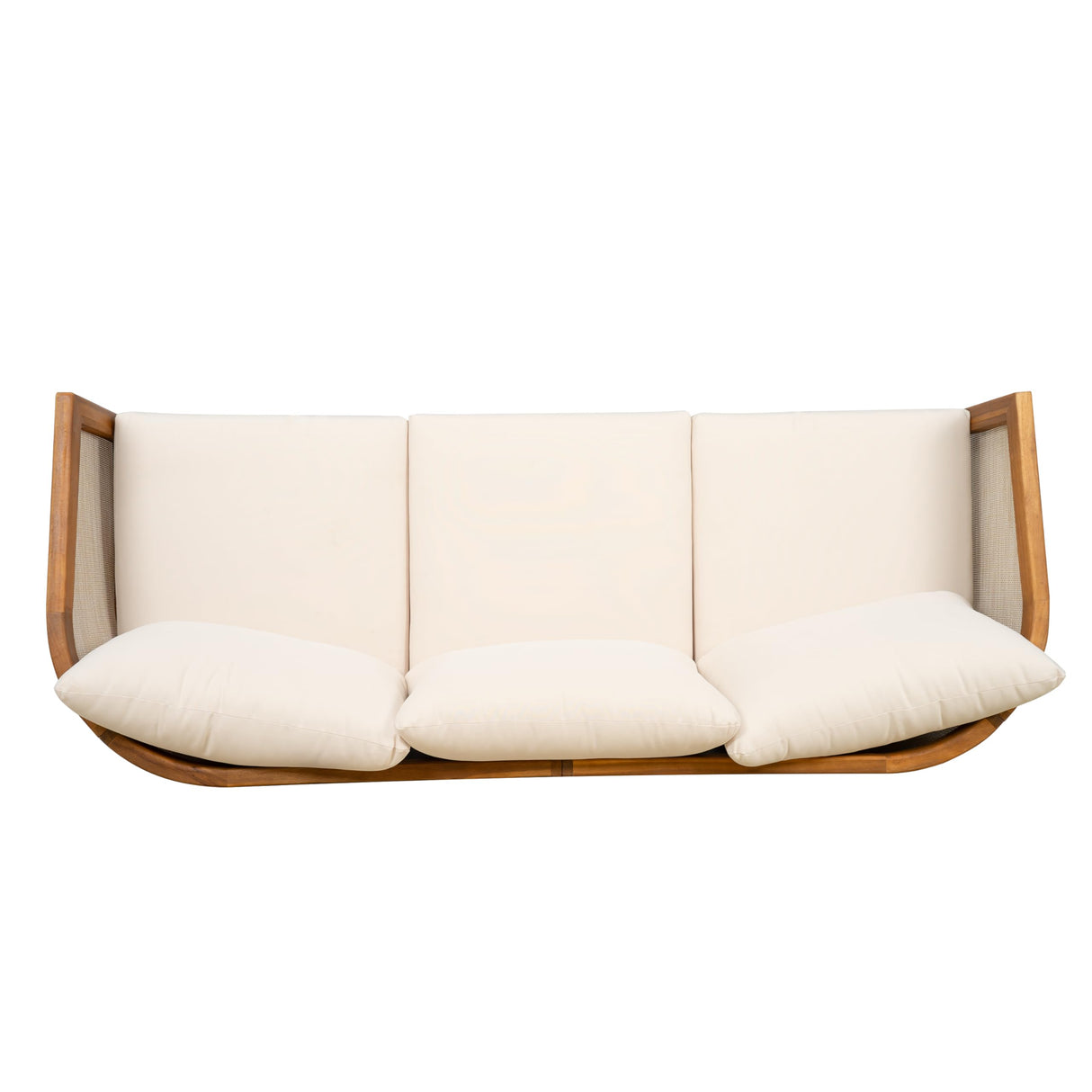 Christopher Knight Home Catania Acacia Wood Outdoor 3 Seater Sofa with Cushions, Wooden Patio Sofa Couch with Cushion, Comfy Garden Cloud Sofa Couch with Textilene Armrest, Teak+ Beige Christopher Knight Home