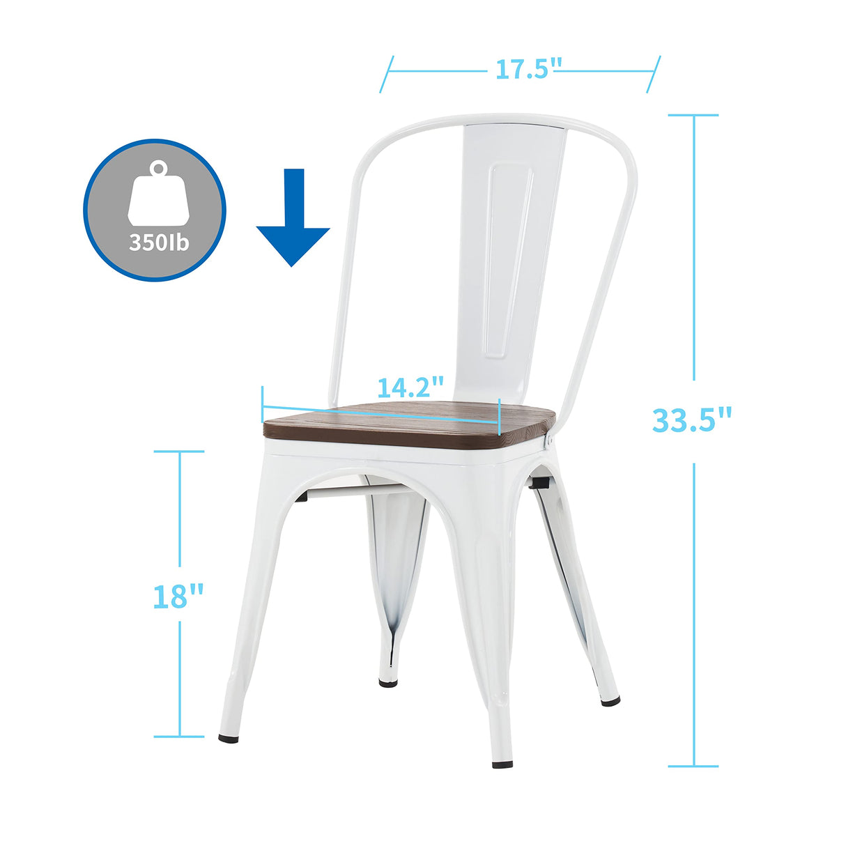 Nazhura Metal Dining Chair Farmhouse Tolix Style for Kitchen Dining Room Café Restaurant Bistro Patio, 18 Inch, Stackable, Waterproof Indoor/Outdoor (Sets of 4) (White with Wood Padding) Nazhura