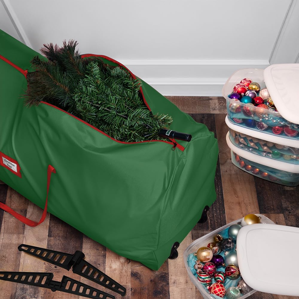 Holiday Cheer Christmas Tree Storage Bag with Wheels – Heavy Duty Christmas Tree Bag Fits Up to 9ft Tall Artificial Christmas Tree, Waterproof, Durable Handles & Zipper – Xmas Tree Storage Bag (Green) Holiday Cheer