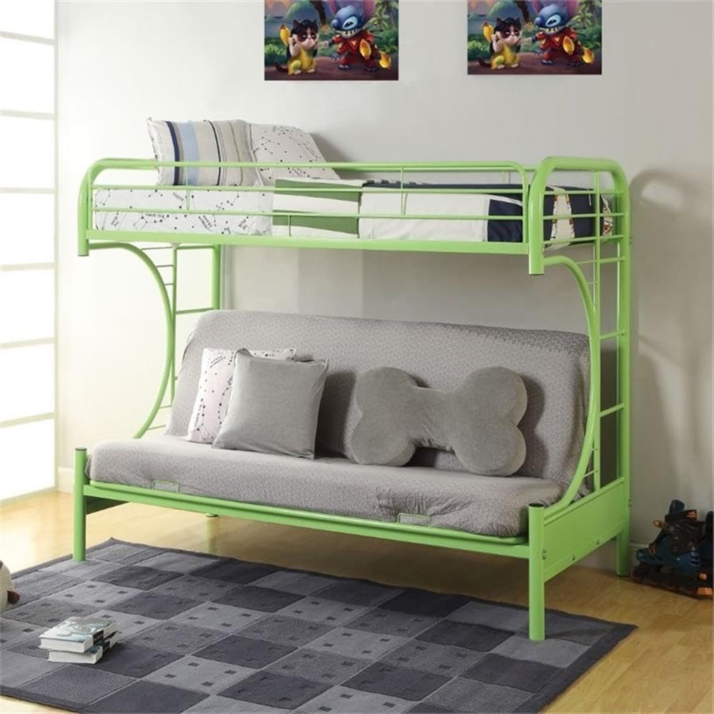 BOWERY HILL Build-in Side Ladders Twin Over Full Futon Metal Bunk Bed in Green BOWERY HILL