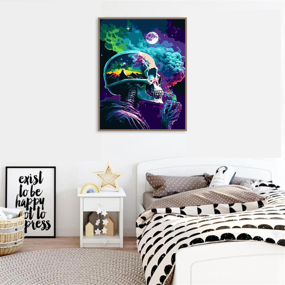 pchmcu DIY Skull Paint by Numbers Kits for Adults,Paint by Number for Adults Beginner Moon,Skeleton Paint by Numbers Kits on Canvas Without Frame for Home Wall Decor 16x20inch pchmcu