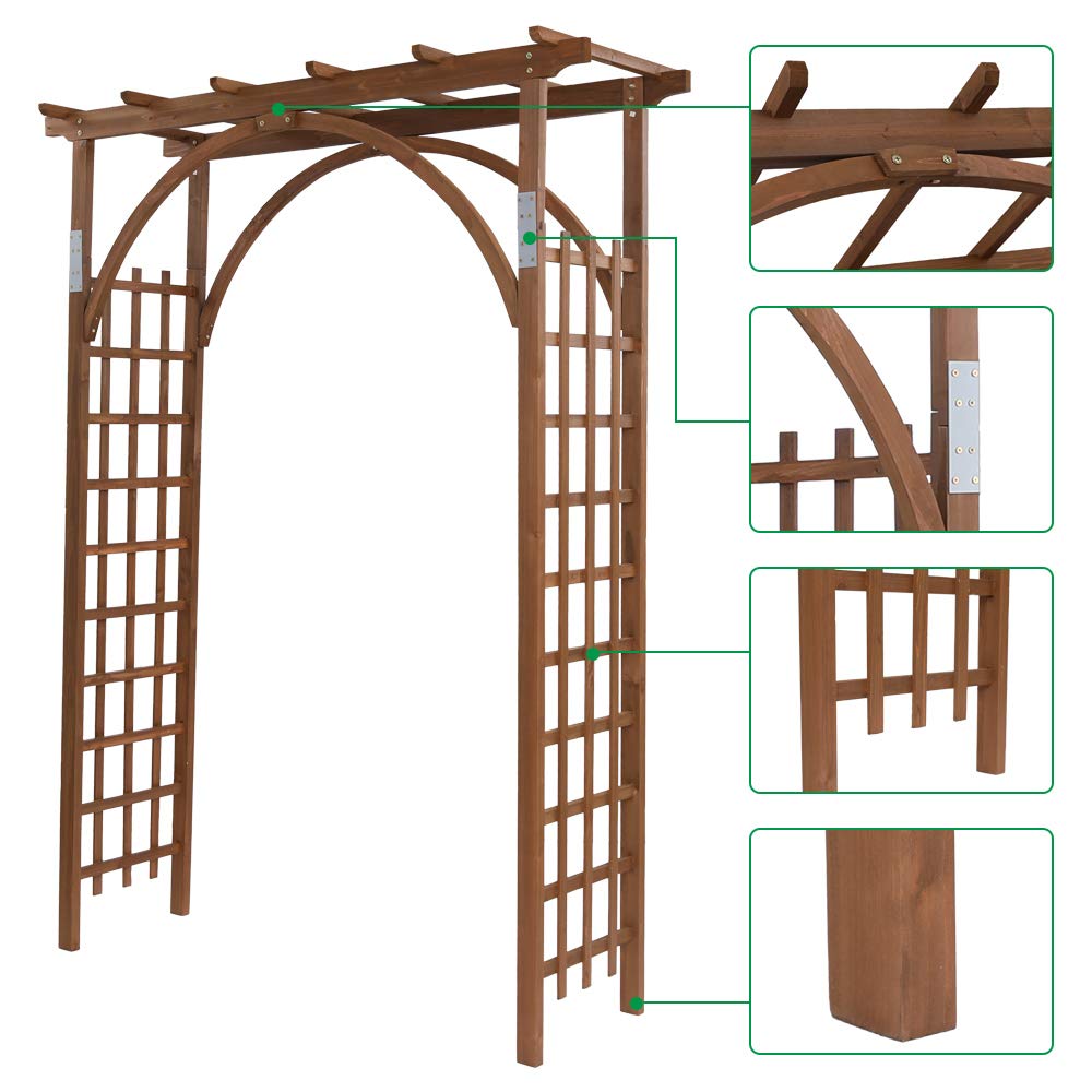 Homgrace 7FT Wooden Garden Arbor - Garden Bridal Party Decoration Arch, Wood Garden Trellis for Plant Climbing, Wedding Arch for Ceremony Garden Backyard Lawn (Dark Brown) Homgrace
