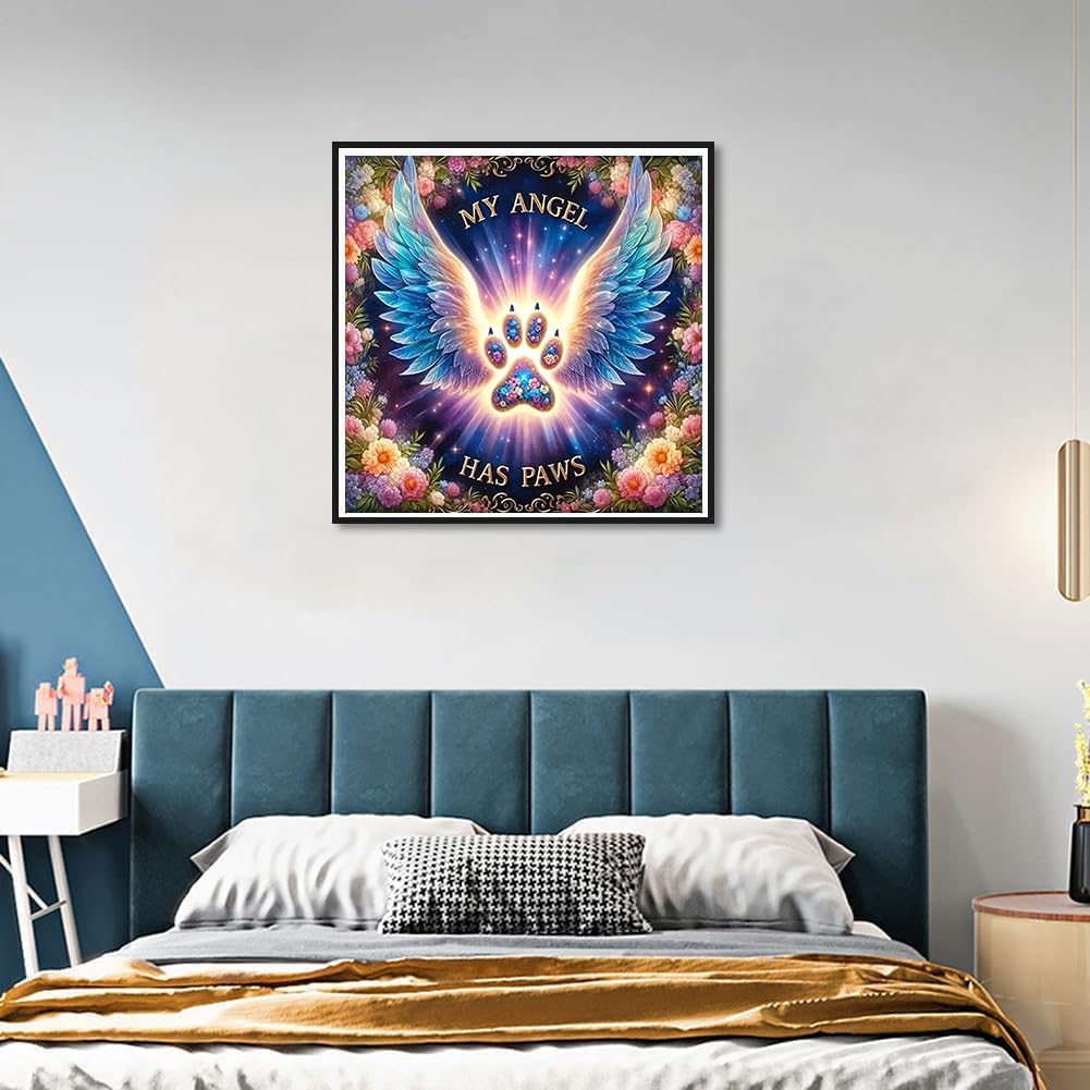 ARPADAMO Angel Wings Diamond Art Kits for Adults,5D Diamond Painting DIY Dog Paw Diamond Art Diamond Painting Kits for Adult,Round Full Drill Diamonds, Diamond Art Kits for Home Decor-13.78x13.78inch ARPADAMO