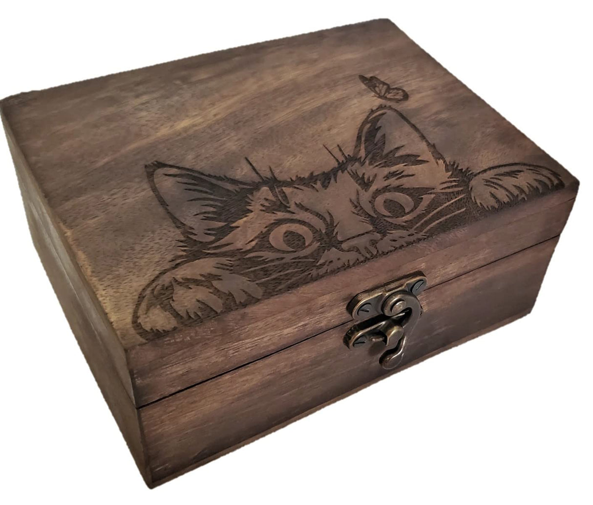 Engraved Kitty Cat Jewelry Box Beautiful Trinket Keepsake Box,Earrings Necklace Storage Box for Girls Women,Gift Idea Valentine's Day, Weddings, Animals Cat Lover Gifts Ornament for Home Décor JB&C Premium
