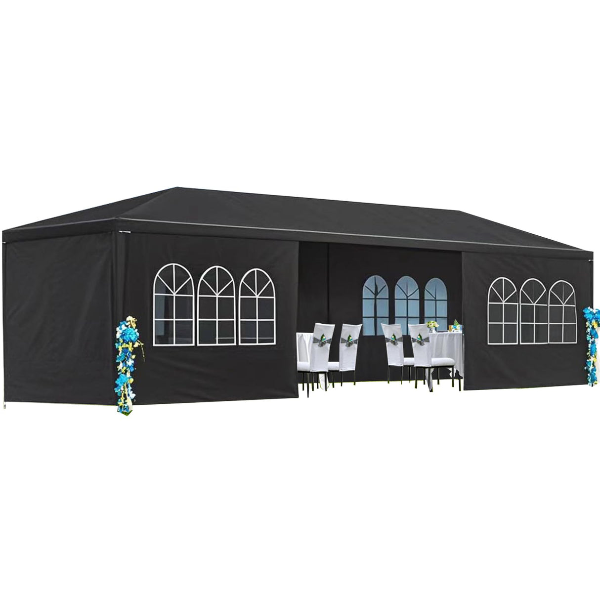 10'X30' White Party Tent, Large Outdoor Canopy Gazebo with 8 Removable Sidewalls for Weddings, Backyard Events & Commercial Use, Black PeakPursuit