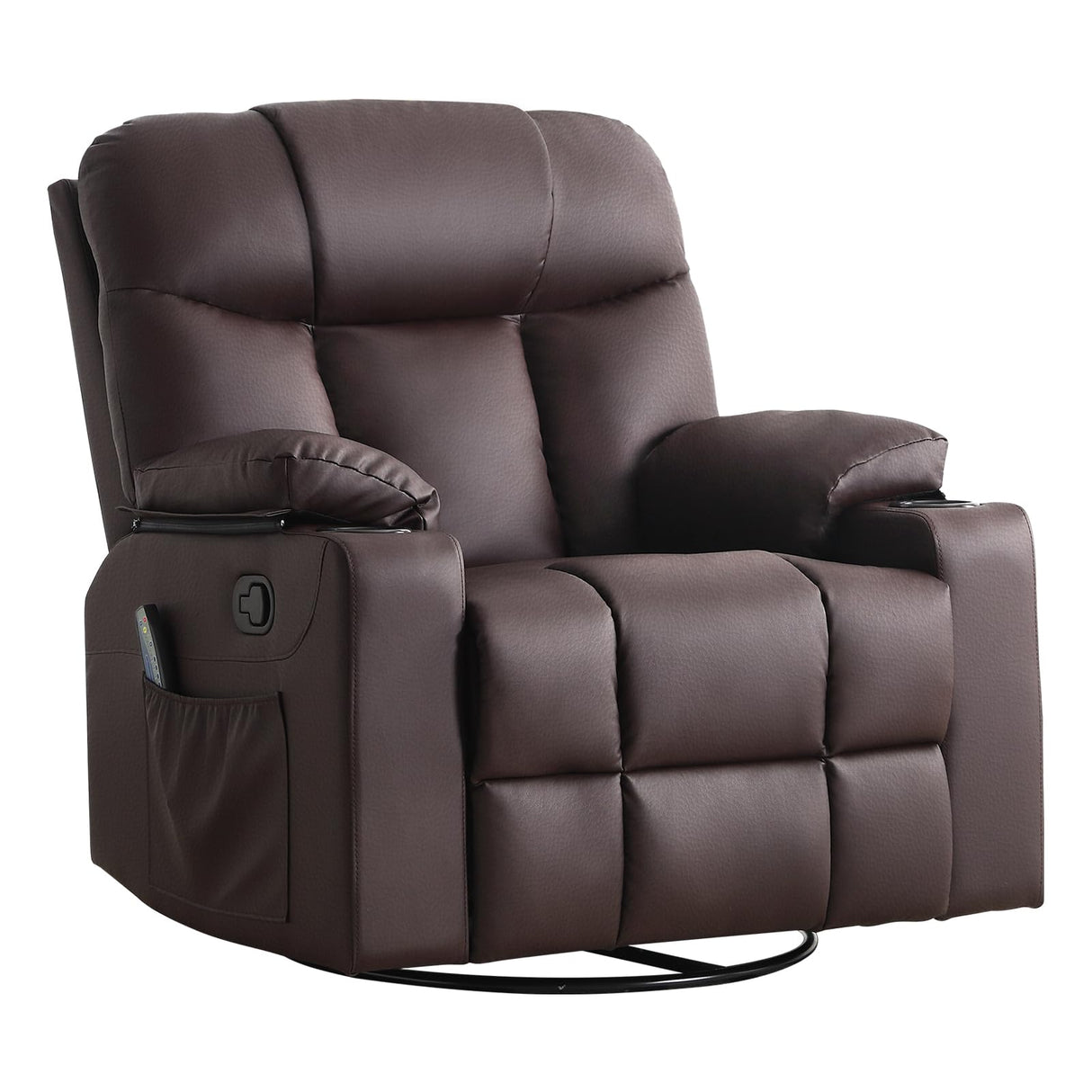 ANJ Swivel Rocker Recliner Chair, Manual PU Leather, 360° Swivel with Massage & Heat for Living Room, Brown ANJ