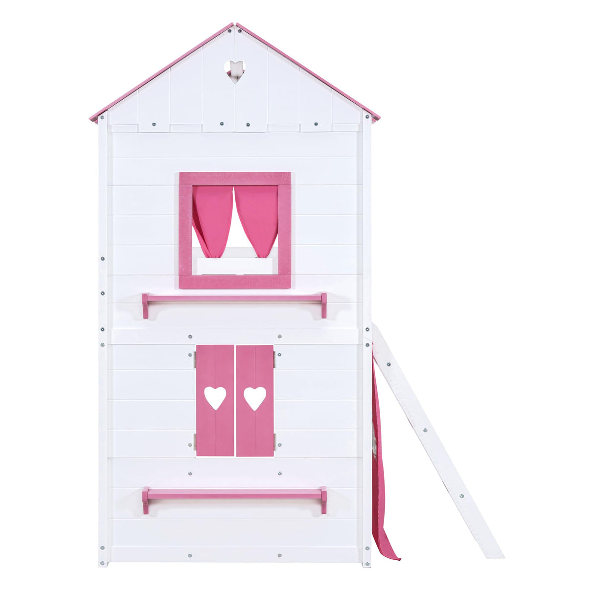Harper & Bright Designs Full Over Full Bunk Beds for Kids,Wood Sweet Heart Novelty Bunk Bed with Elegant Windows, Sills and Tent,House Bunk Beds for Girls,Boys,Pink+White Harper & Bright Designs