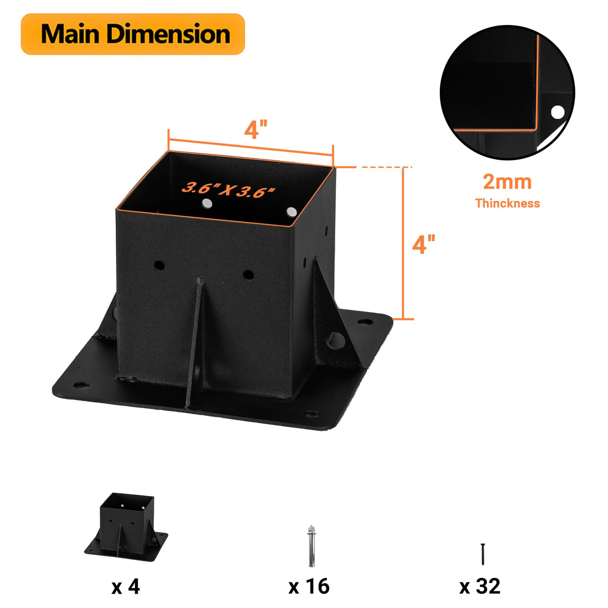 Neorexon Pergola Bracket Kit Elevated Wood Stand Kit Woodwork 4" x 4" (Actual 3.5" x 3.5"), Solid Steel Wooden Gazebo Kit for Outdoor, DIY Pergola Hardware Kit 4 PCS Base Brackets Neorexon