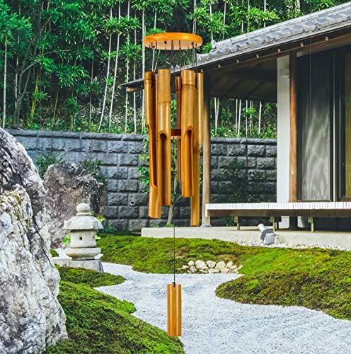 Wood Bamboo Wind Chimes, Deep Tone Bamboo Wind Chimes For Outside, Big Low Tone Wooden Wind Chimes For Outdoors Bamboo Chime Zen, Indoor Meditation Wind Chime 30" Large Zen Garden Décor For Yard Patio WavKin