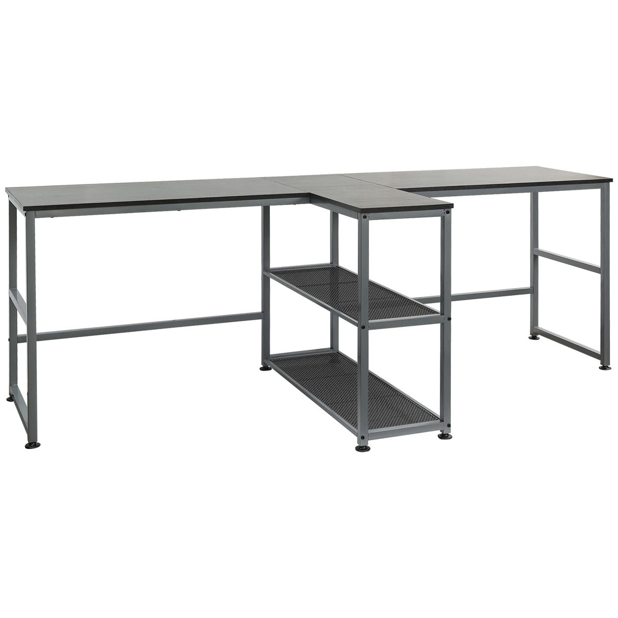 HOMCOM 83" Two Person Computer Desk with 2 Storage Shelves, Double Desk Workstation with Book Shelf, Long Desk Table for Home Office, Black HOMCOM