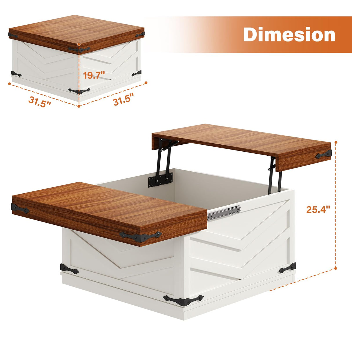UNIQUITE 31.5'' Lift Top Coffee Table, Sliding Top Square Center Table with Large Hidden Storage Organizer, Multi-Functional Farmhouse Coffee Tables for Living Room, Bedroom, Home Office, White UNIQUITE