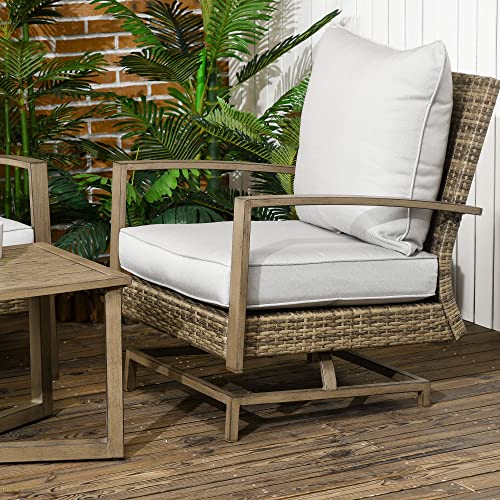 Outsunny 4 Piece Wicker Patio Furniture Set with 2 Rocking Chairs, Loveseat Sofa, Outdoor PE Rattan Conversation Set with Cushions, Aluminum Table for Porch, Poolside, Light Gray Outsunny