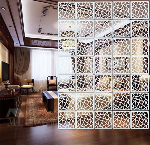 BMIDRUT White Hanging Room Divider,12 Pieces Wood-Plastic DIY Panel Screens Partition Wall Dividers Room Decoration with All Accessories 11.4x11.4 Inch BMIDRUT