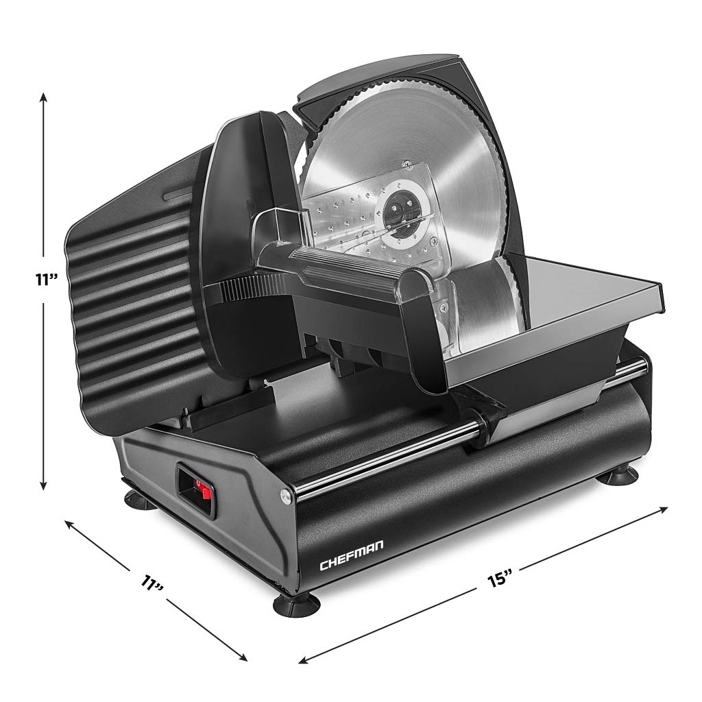 Chefman Electric Deli Slicer With Adjustable Slices, Stainless Steel Blades, Safe Feet - For Ham, Cheese, Bread, Fruit & Veggies Chefman