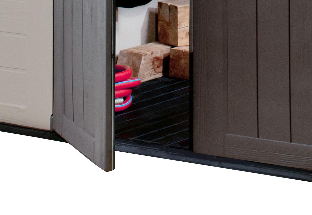 Keter Factor (8x6 ft) Large Resin Outdoor Storage Shed for Patio Furniture, Lawn Mower, Garden Accessories Yard Tools, and Pool Toys, Taupe Keter