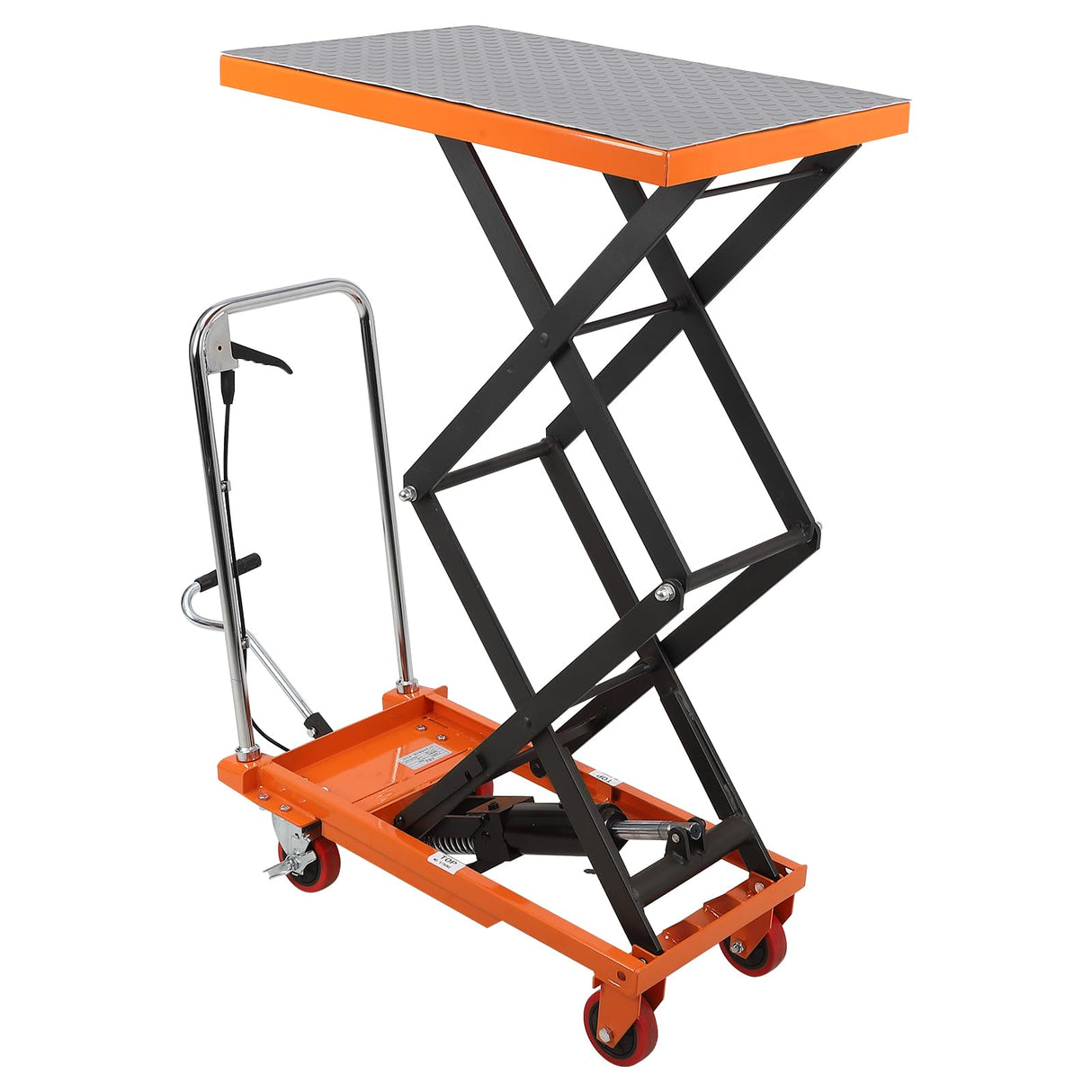 Euker Double Scissor Hydraulic Lift Table Cart, 330 Lbs Load Capacity 50" Lifting Height with 4 Wheels and Non-Slip Pad, Manual Elevating Cart for Material Handling and Transportation, Orange Euker