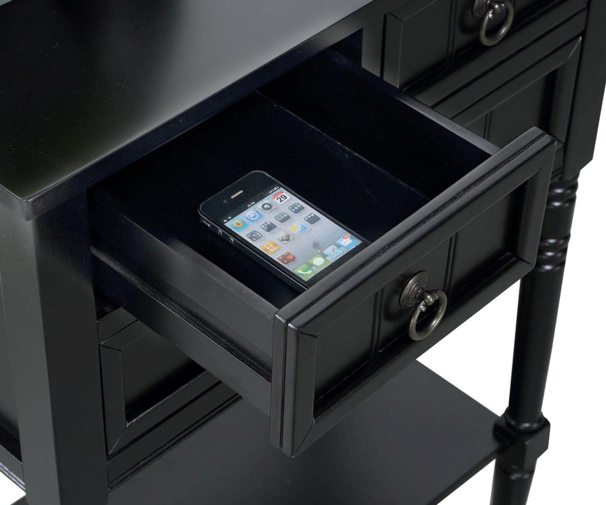 Convenience Concepts Kendra 3 Drawer Hall Table with Shelf, Black Convenience Concepts