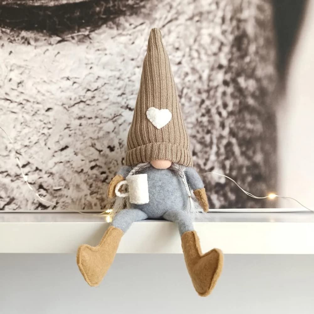JstDoit 2 Pcs Gnomes Plush Bar Decor, Handmade Swedish Tomte Gifts Farmhouse Scandinavian Figurine Gnome for Home Kitchen Coffee Station Table Shelf (Brown) JstDoit