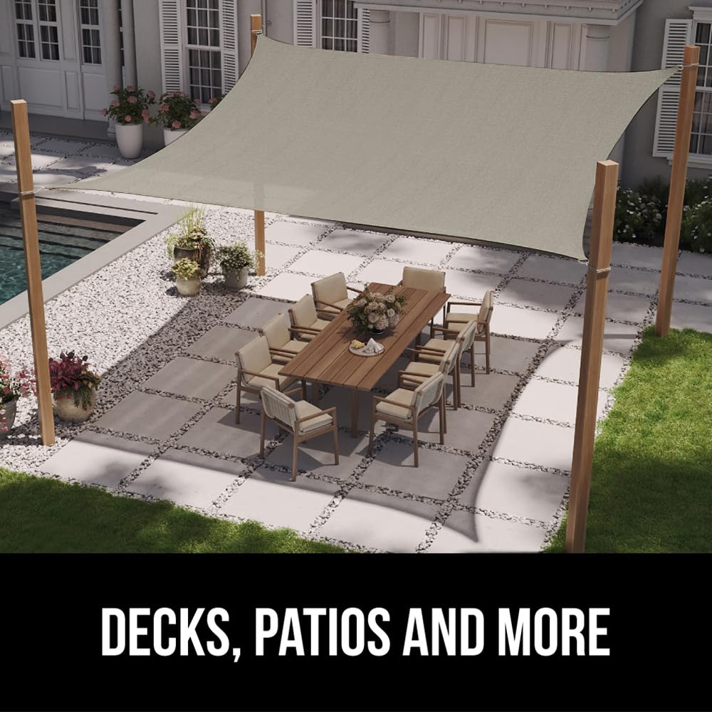 GORILLA GRIP Heavy Duty Sun Shade, UV Protection Fade Tear and Rust Resistant Rectangle Sunshade Canopy, Curved Edges Blocks Sunlight, Breathable Sail, Outdoor Patio, Lawn Garden, 8x10 FT Gray Gorilla Grip