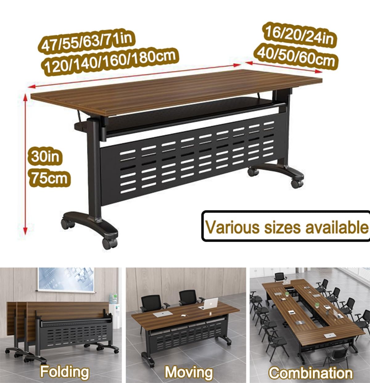 Folding Conference 1/2/4/6/8 Pack Table On Wheels Conference Room Table Flip Top Mobile Office Training Room Lockable Mobile Foldable Meeting Table Seminar Table for Home Office(8pack,47x20x30in) ZSPINJIA
