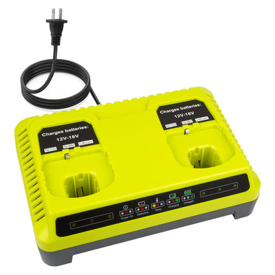 Futurebatt Dual Charging Port P117 Quick Charger (Multi-Chemistry) for Ryobi 12V-18V ONE+ NiCd/NiMh/Lithium Tools Battery Charging Station fit P100 P102 P103 P105 P107 P108 P122 P189 P191 P197